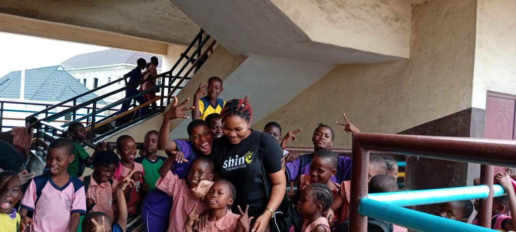 SHINE team and volunteers during a school visit in Lagos